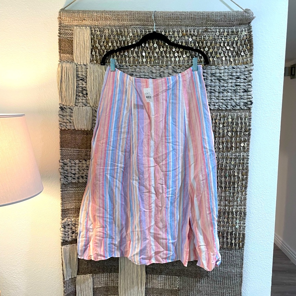 NWT Ann Taylor LOFT beachy stripe linen midi skirt sz 6